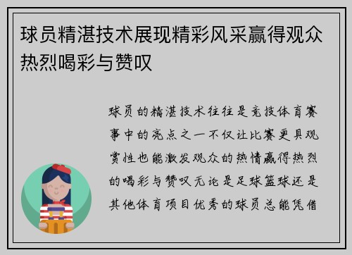 球员精湛技术展现精彩风采赢得观众热烈喝彩与赞叹